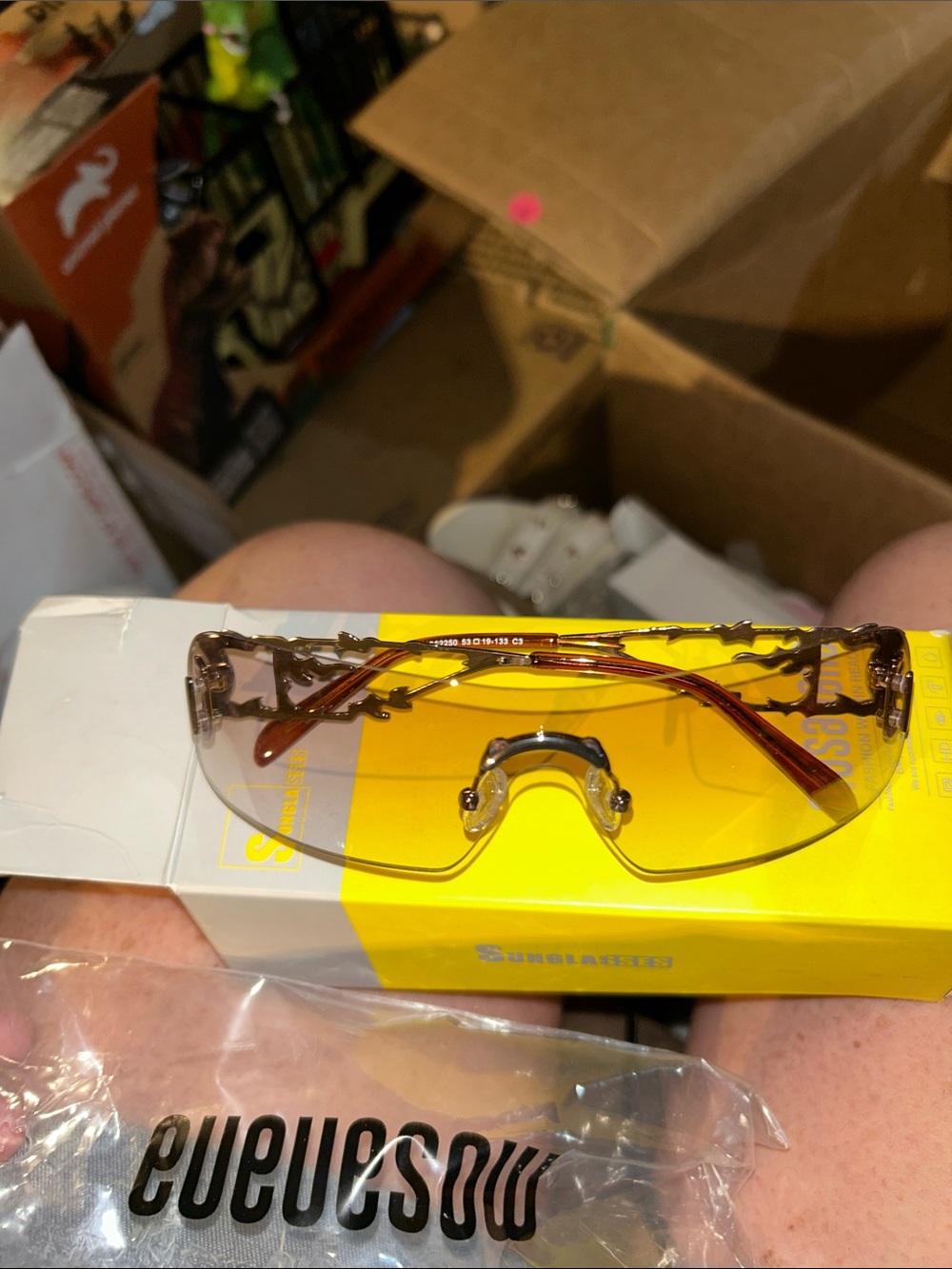 Yellow Shield Sunglasses with Brown Accents